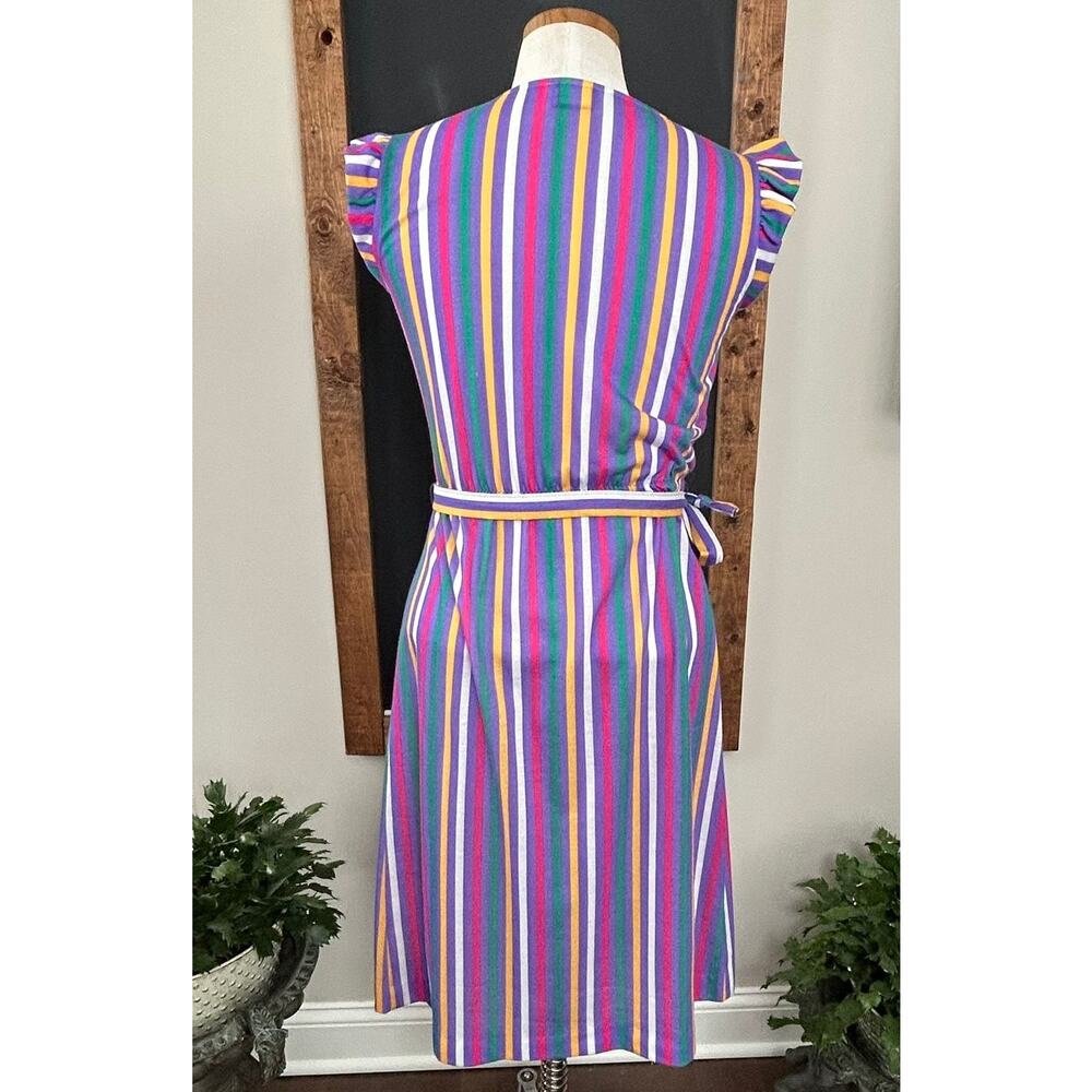Vintage 70s iMi New York Multicolor Stripe Flutter Sleeve Midi Dress Sz S/M Belt - Picture 3 of 10